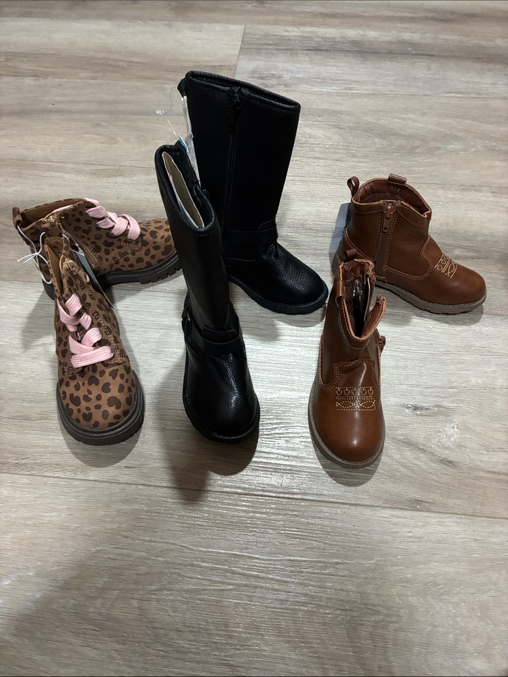 Carter's Girls Leopard Print Lace-Up Boots with Pink Laces & Brown Pull-On Boots